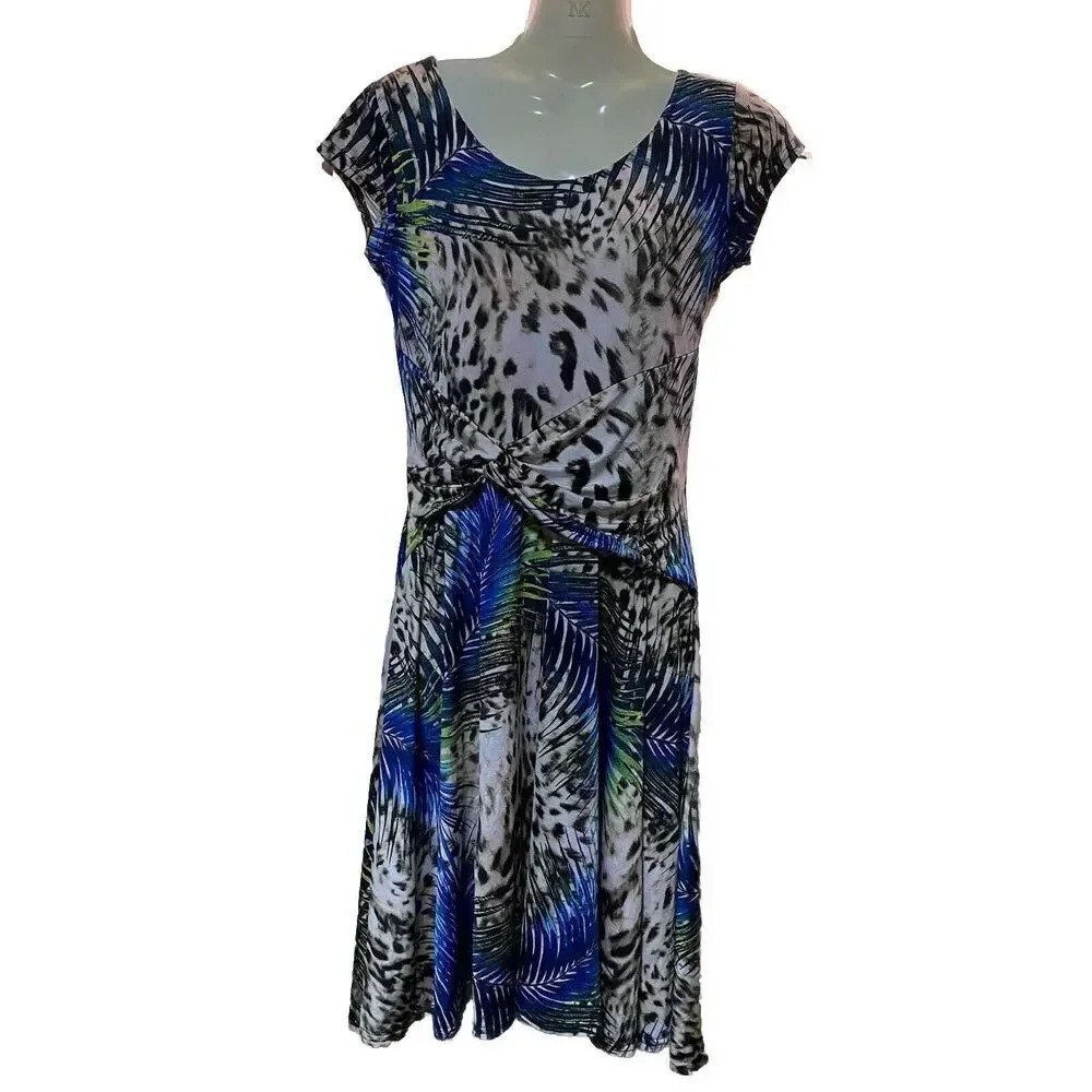jus d orange Paris Midi Dress Fit Flare Round Neck Short Sleeve Stretch Women S